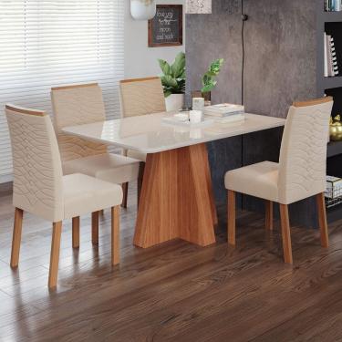 Imagem de Mesa de Jantar 4 Lugares Maitê Clarice com Vidro Cinamomo/Off White/Nude - Cimol