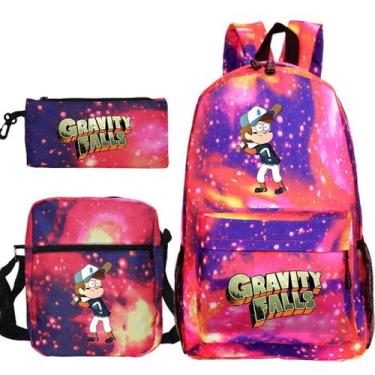 Imagem de Conjunto de 3 mochilas escolares casuais de anime Gravity Falls Satche