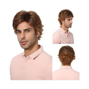 Imagem de Peruca Sintética Curta Marrom Escuro Estilo Pixie Para Homens, Natural