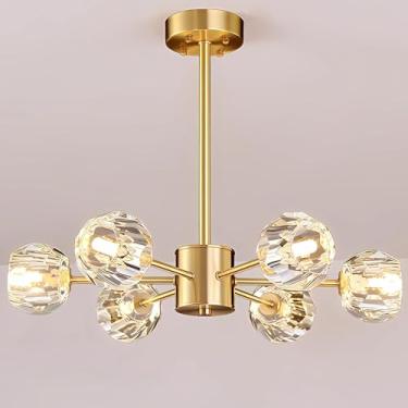 Imagem de Lustre De Cristal Moderno Lustre De Teto Dourado Luz Pendente De Latão Luminárias Pendentes Para Sala De Jantar Sala De Estar Quarto, Gold, 6 lights