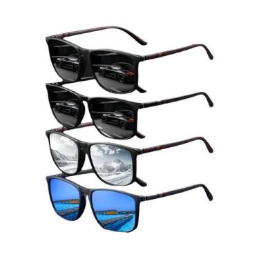 Imagem de Óculos De Sol Vintage Unissex Em Formato Quadrado, 4PCS, Anti-reflexo,