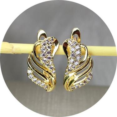 Imagem de Brinco tranqueta zircônias S cravejado banhado a ouro 18k - Morganite 