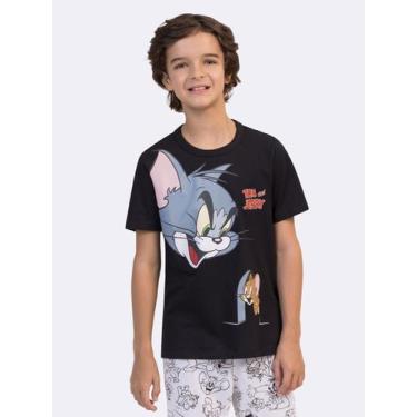 Imagem de Pijama Manga Curta Infantil Masculino com Calça Tom e Jerry Outline - 