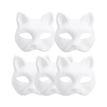 Imagem de Máscaras De Gato Branco De Meio Rosto 5 Peças DIY Em Branco Para Hallo