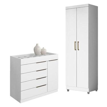 Imagem de Cômoda Sapateira Sevilha 2004147 E Armário Multiuso 2000191 Branco Tx Com Pés Cinza - Aramóveis