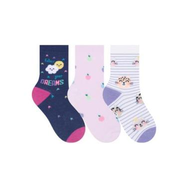 Imagem de Kit/3 Meia Cano Longo Selene 2451.002 Infantil Estampada Algodão T. 25