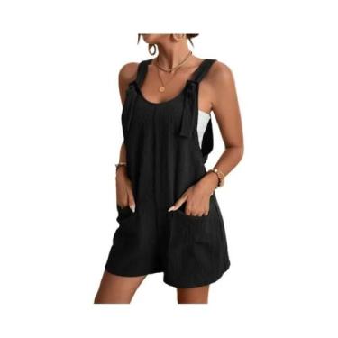 Imagem de Macacão Feminino De Verão Com Alças, Sem Mangas, Casual, Solto, Com Bo