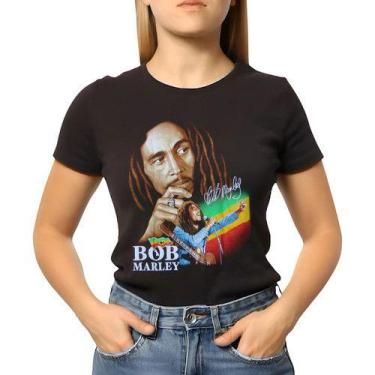 Imagem de Camiseta Baby Look Feminina Bob Marley 100% Algodão - NoBrand, Preto, 