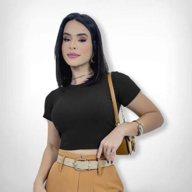 Imagem de Cropped Blusinha Feminina Ribana Manga Curta Tendencia Top - SWISS BOU