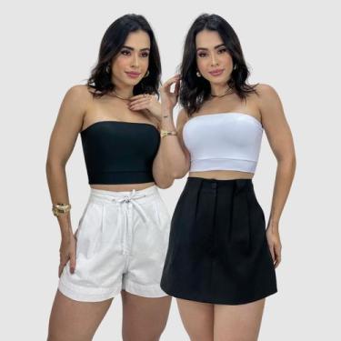 Imagem de Kit 2 Cropped Justo Feminino Sem Manga Moda Gringa Verão - SWISS BOUTI