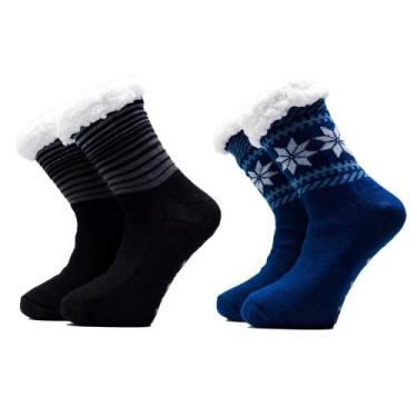 Imagem de 2 Pares Meia Unissex Feminino E Masculino Térmica Forrada Lã Adulto An