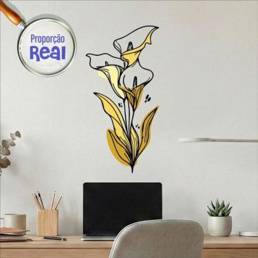 Imagem de Adesivo Floral Boho Amarelo Estilo Nórdico 30x60 Minimalista Mod.04