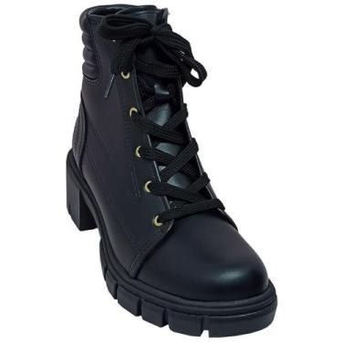 Imagem de Bota Moleca Coturno Feminina Salto Tratorado Casual, Preto, 37