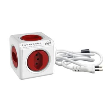 Imagem de ELG, PWC-X5/3M, PowerCube com Extensor, Multiplicador 5 Tomadas, Filtro de Linha com Protetor de Surto, Bivolt, Cabo 3m, Branco e Vermelho