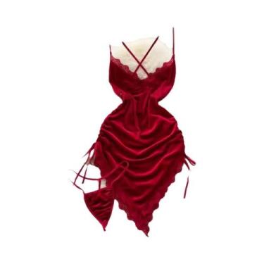 Imagem de Vestido De Lingerie Sexy Feminino Com Decote Em V, Alças Cruzadas, Ren