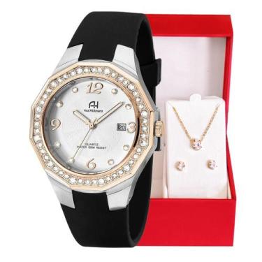 Imagem de Relogio Feminino Champion Ana Hickmann Couro Preto e Branco Social Cri