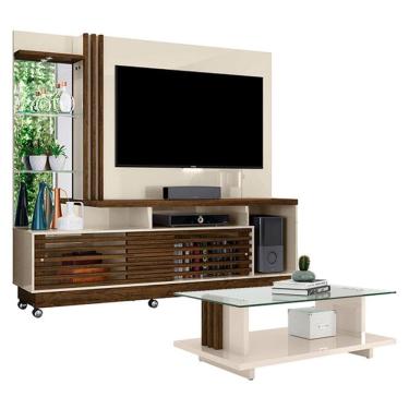 Imagem de Estante Home Theater com Rodízios e Mesa de Centro Frizz Plus Off White Savana – Madetec