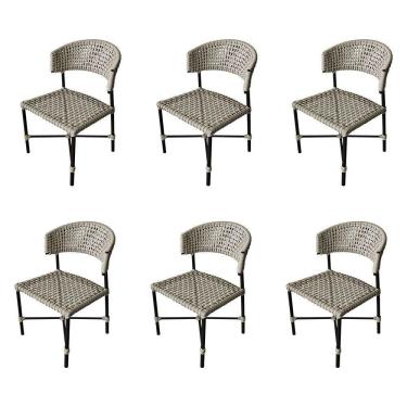 Imagem de Kit 6 Cadeiras Hortz Corda Náutica Base Em Alumínio Preto-areia