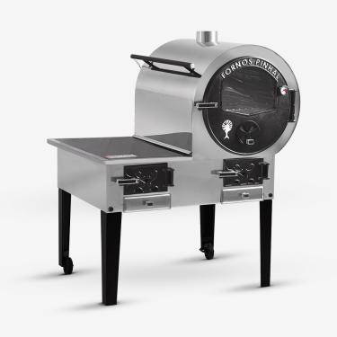 Imagem de Forno Acoplado a Gás de Embutir Fornos Pinhal Prime Inox Chapa Vitro na Esq N1 com Visor Temperado Termômetro e Luz