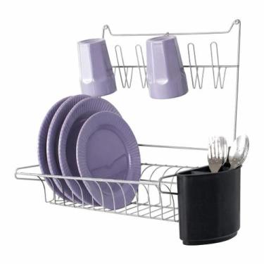 Imagem de Escorredor Suspenso Parede Dobrável 10 Pratos Kit Instalação - Fiver, 