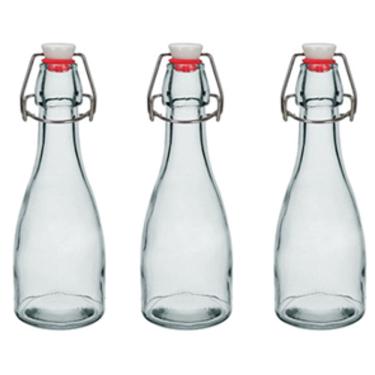 Imagem de KIT 3 GARRAFAS ÁGUA SUCO LEITE HOME&CO COM TRAVA NA TAMPA VIDRO 250ml 21x7x7cm TRANSPARENTE