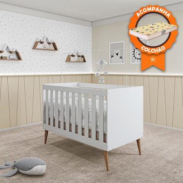 Imagem de Berço Mini Cama Móveis Estrela Ternura - Branco Acetinado + Colchão Gazin