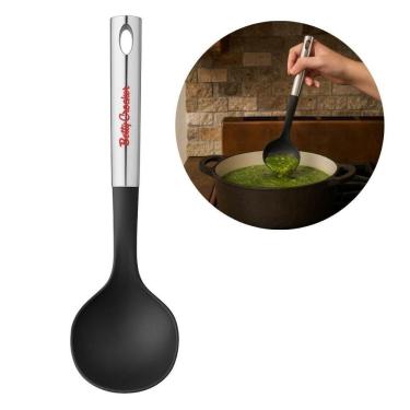 Imagem de Concha de Cozinha para Caldos em Nylon e Cabo em Aço Inoxidável Ergonômico para Sopas Preto Betty Crocker
