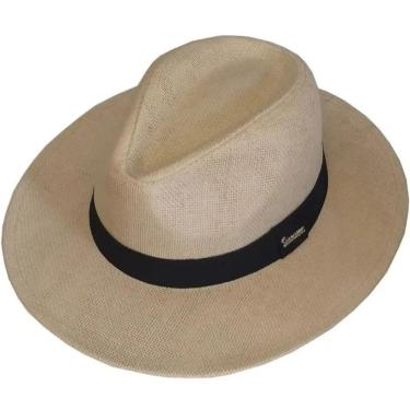 Imagem de Chapéu Panamá OEM Chapéu Estilo Panamá Palha Shantung Fibra de Celulose Aba 7 cm Copa 11 Bege Faixa Preta Unissex