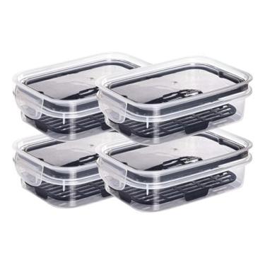 Imagem de Kit 4 Pote Hermético Retangular C/ Esco 500ml Plasutil Transparente E 