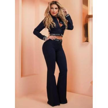 Imagem de Calça Flare Cós Alto Strass Preta Pit Bull Jeans 69906, 38