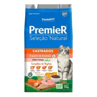 Imagem de Ração Premier Seleção Natural Gatos Castrados sabor Frango 7,5 Kg - PR