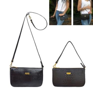 Imagem de Bolsa Feminina Transversal Tiracolo Preta em Couro Pequena Social Casu