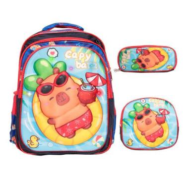 Imagem de Kit Mochila Escolar Completo Estampa De Capivara Resistente - Plike