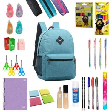 Imagem de Kit Material Escolar Conjunto Ensino Médio Fundamental Aula Cor:Azul -