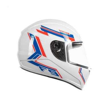 Imagem de Capacete Moto Masculino Feminino Fly F-9 Hans, Branco Brilhante e Azul