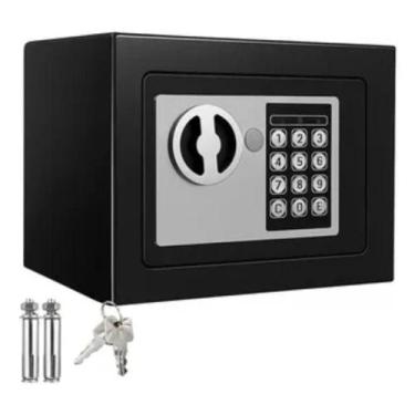 Imagem de Cofre eletrônico digital teclado com chave e senha preto 17x23x17cm cx