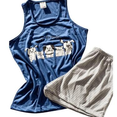 Imagem de Pijama de Calor Feminino de Malha Confortável Azul - liily lingerie, G