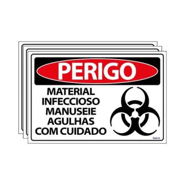 Imagem de Combo 3 Placas De Sinalização Perigo Material Infeccioso Manuseie Agul