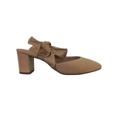 Imagem de Sapato Femininino Scarpin Bege Couro Bico Fino Salto Grosso - 365 Soft