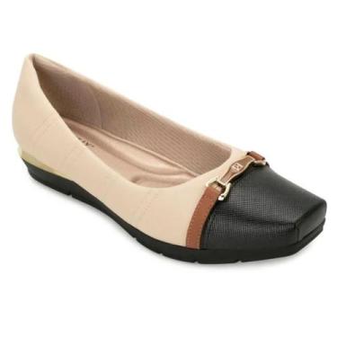 Imagem de Sapato Piccadilly Salto Baixo Feminino - Bege e Preto, 38
