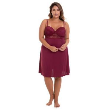 Imagem de Camisola Curta Vinho Liganete Com Renda Sepie 2358 Plus Size, 48, Vinh