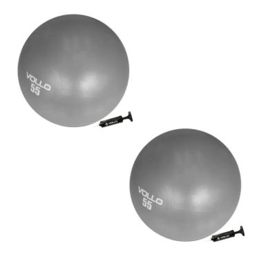 Imagem de Kit 2 Bola Suíça de Ginástica Pilates 55cm Antiestouro Cinza com Bomba Vollo Sports