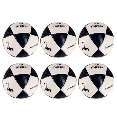 Imagem de Kit 6 Bola de Futevôlei R1 Oficial para Areia com Laminado em PU Preto e Branco Topper