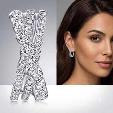 Imagem de Brinco Feminino Argola Zircônias Pino Aço Inox Antialérgico Delicado M