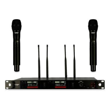 Imagem de Microfone Sem Fio Profissional Duplo de Mao UHF Com 200 Canais e SCAN 