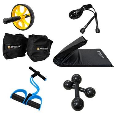 Imagem de Kit Funcional Completo Caneleira 3kg Halter 1kg Colchonete Roda Abdomi