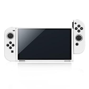 Imagem de TwiHill Capa de silicone para Nintendo Switch OLED, capa de silicone de uma só peça Switch OLED com tudo incluído, acessórios para console de jogos Nintendo Switch OLED (Branco)