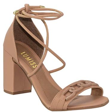 Imagem de Sandália Amarração Salto Grosso Alto Confortável De AmarrarNude38