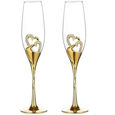 Imagem de RultSng Conjunto de 2 peças de taça de champanhe para casamento, 200 ml, taça de vinho, taça de vinho, taça de festa, presente de aniversário de dia dos namorados