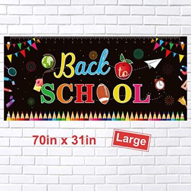 Imagem de FEPITO Banner de Volta às Escolas Primeiro Dia da Escola Banner de Tecido Grande Bandeira de professor para Decoração de festa de volta às aulas Decoração de sala de aula de escritório (1,77 x 80 cm)